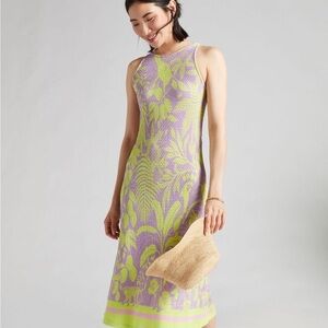 Farm Rio Anthropologie Boho Midi Sleveless Halter Floral High Neck Dress- Sz M